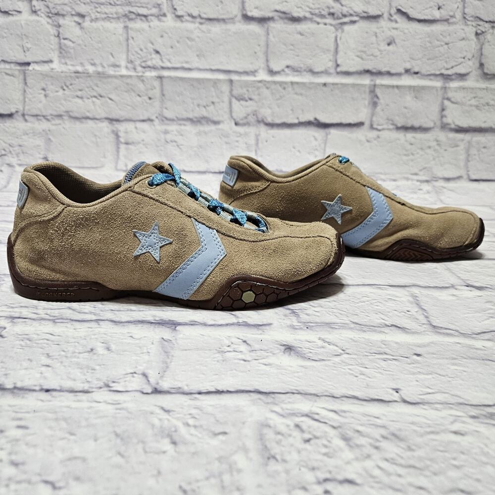 Converse Glimpse OX Suede Sneakers Tan Blue Lace Up Mens 4 Womens 5.5 EU 36 EUC